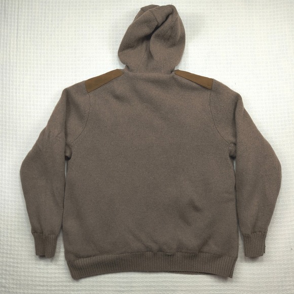 Duluth Trading Mens XL Shetland Wool Full Zip Hooded Sweater Brown Quilted Trim - Picture 2 of 11